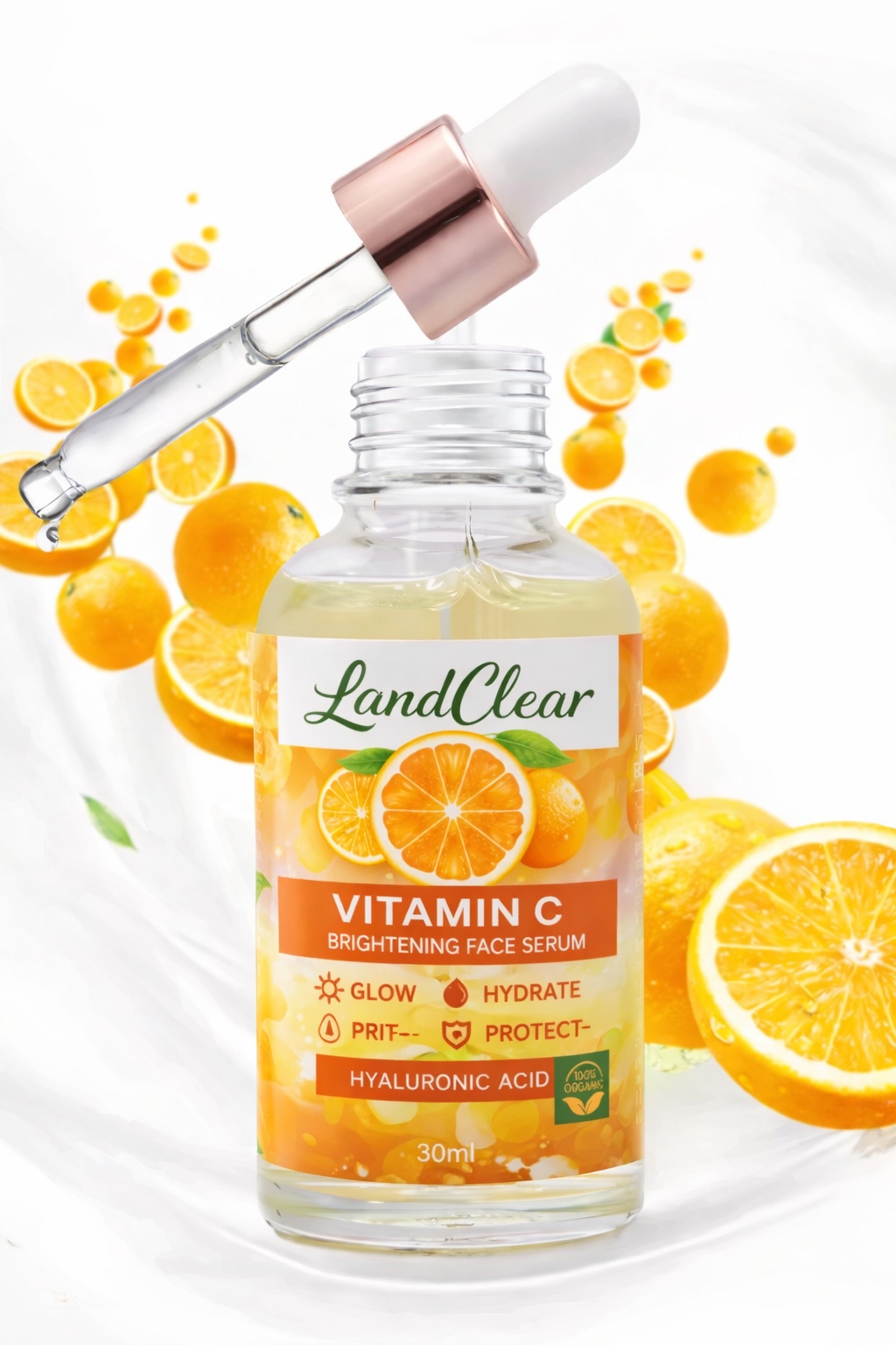 LandClear Vitamin C Brightening Face Serum - 30ml Hydrating & Protecting Serum with Hyaluronic Acid