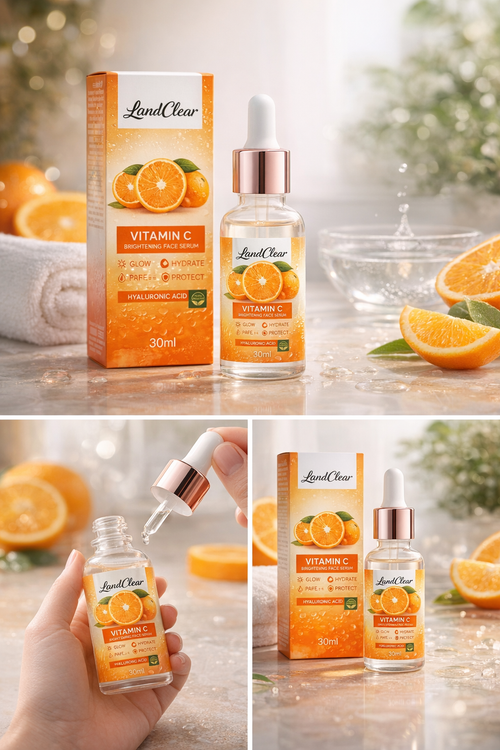 LandClear Vitamin C Brightening Face Serum - 30ml Hydrating & Protecting Serum with Hyaluronic Acid