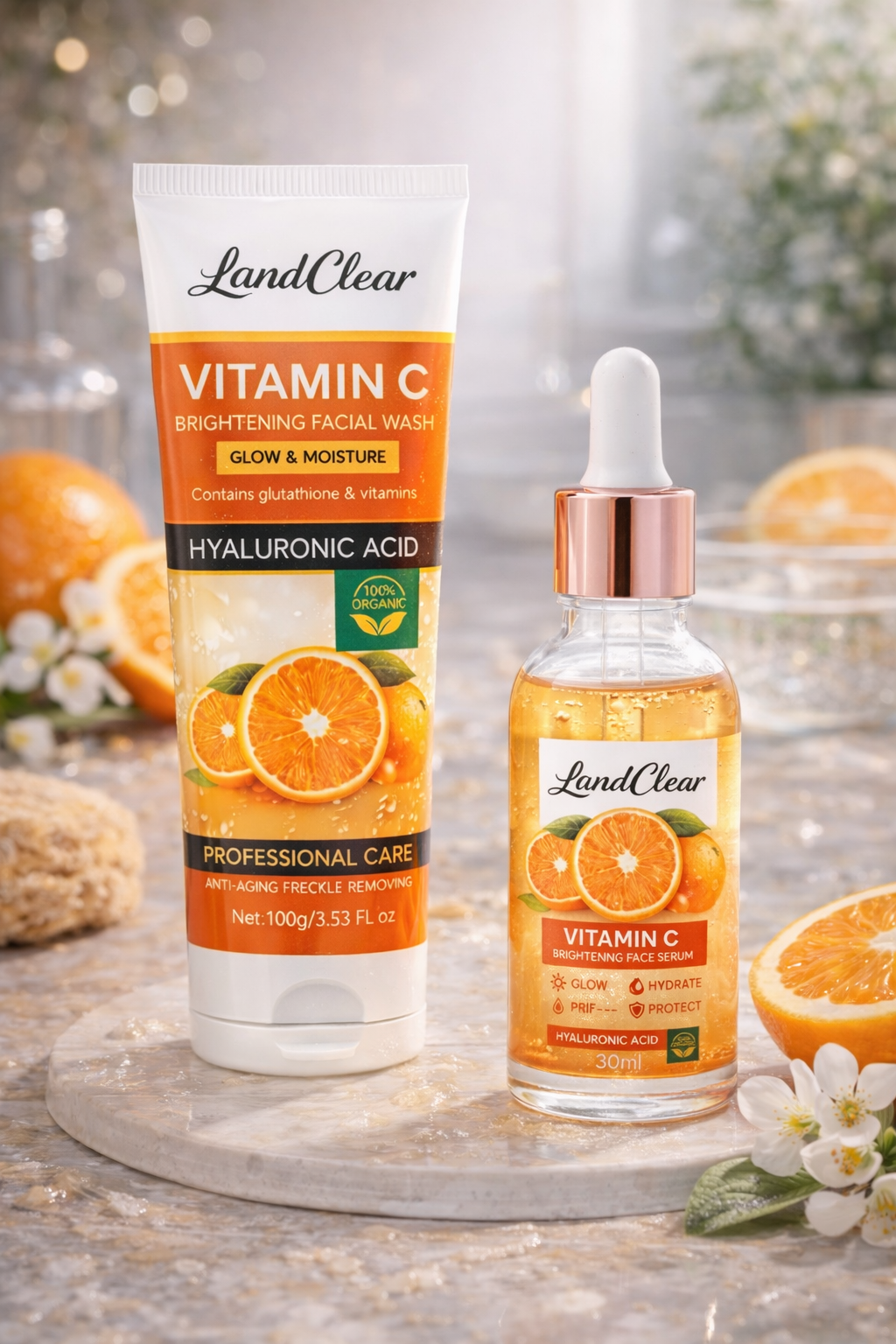 LandClear Vitamin C Brightening Duo: 2-Step Luminous Skin Kit Facial Wash & Face Serum